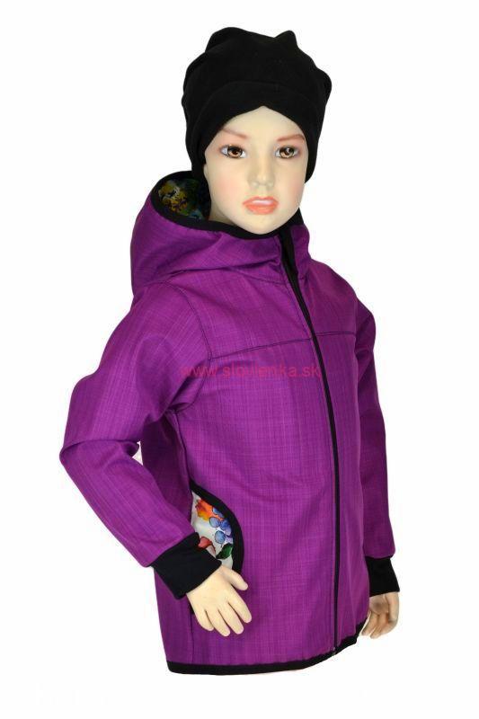 Dětská bunda - bambusový softshell - ostružina/rozkvitnutá zahrada, veľ.140-152