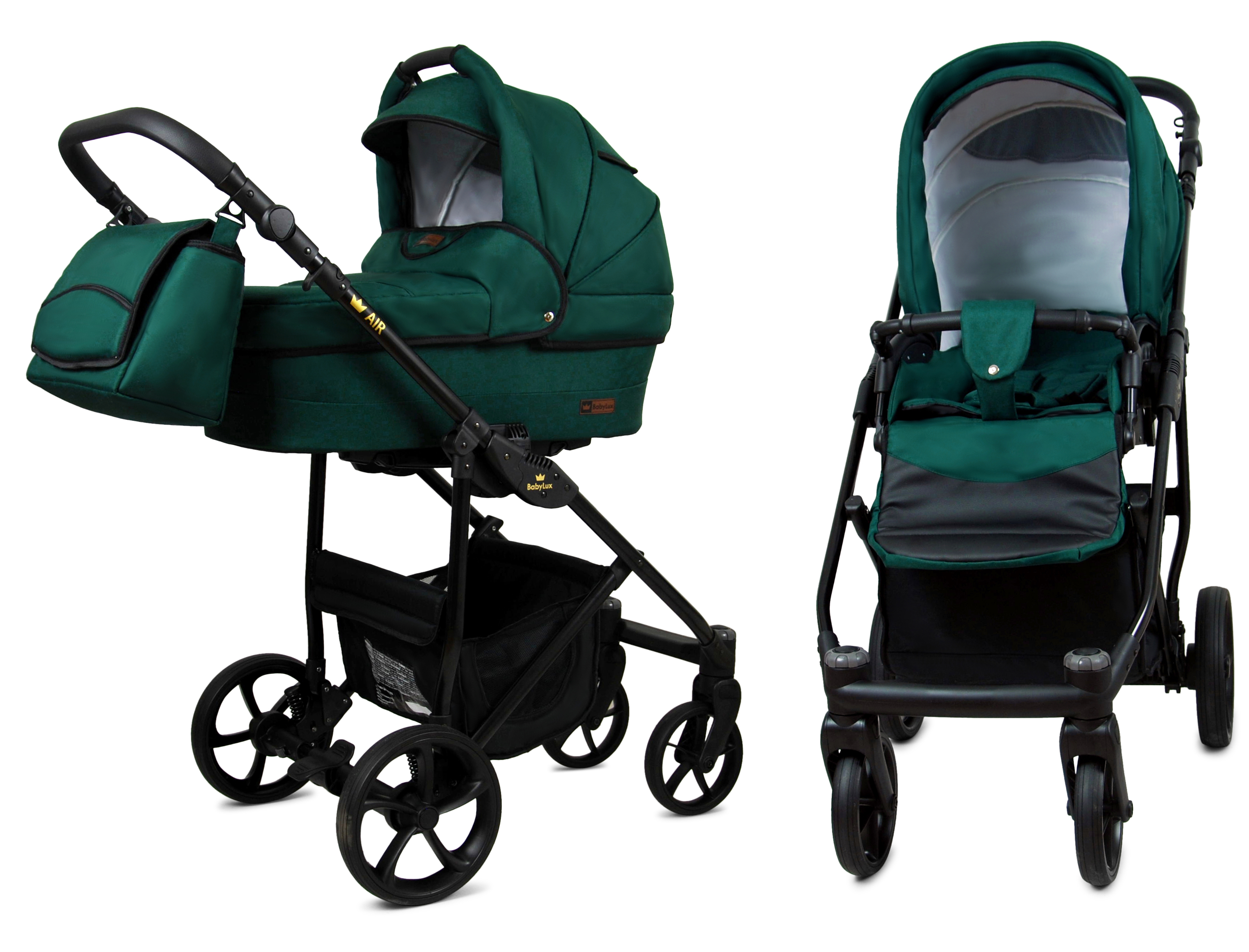 Detský kočík 4v1 BabyLux AIR ALU Bottle Green + isofix základňa