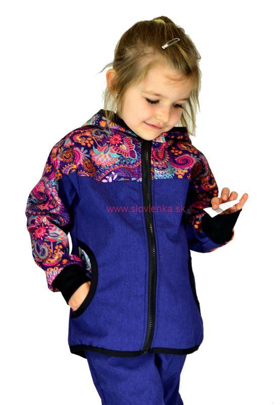 Softshellová bunda modrofial.s ornamentmi zimná, veľ. 80-116