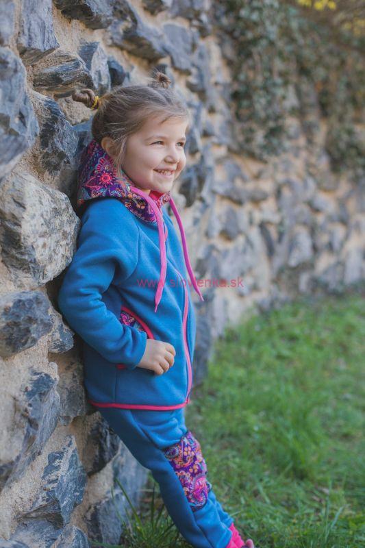 Detské tepláky petrolej s ornamentmi, dvojité kolena