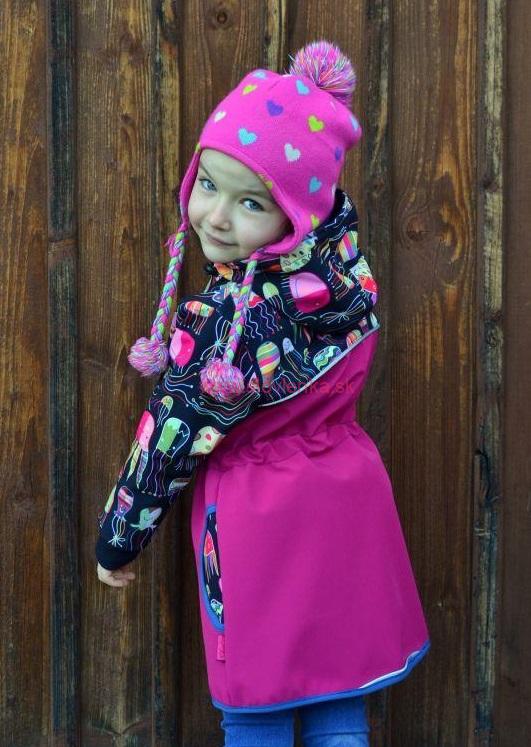 Softshellový kabátik na stiahnutie v pase malina/meduzy, veľ.86-116